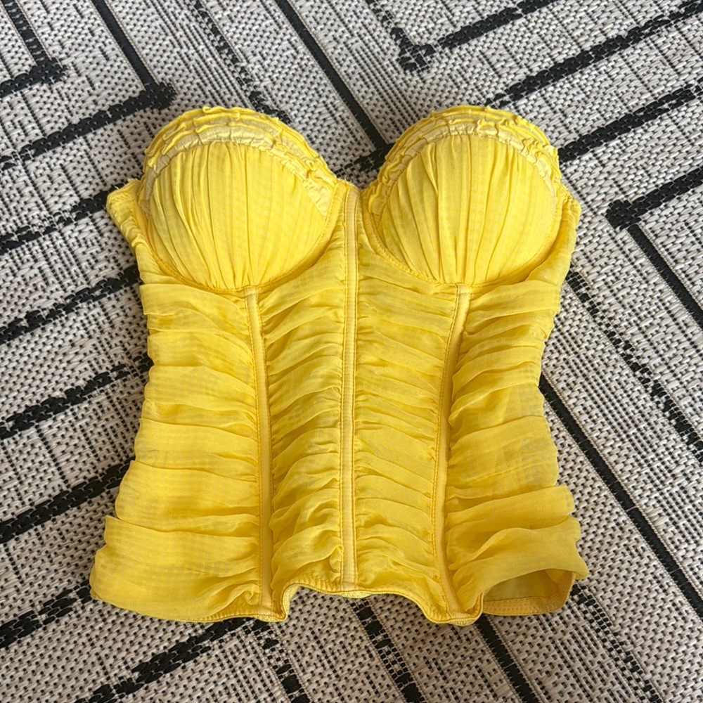 Entry Yellow Sleeveless Ruched Bodysuit